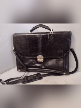 Amiet Leopard Black Leather Briefcase Portfolio File Folder Document